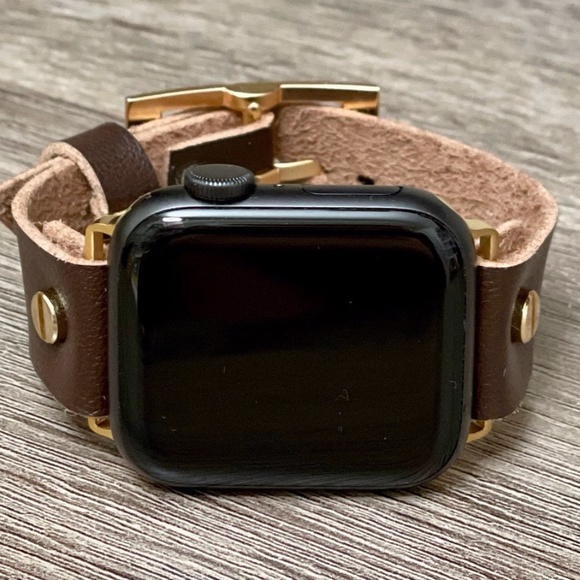Dark Brown Vegan Faux Leather Gold iWatch Band